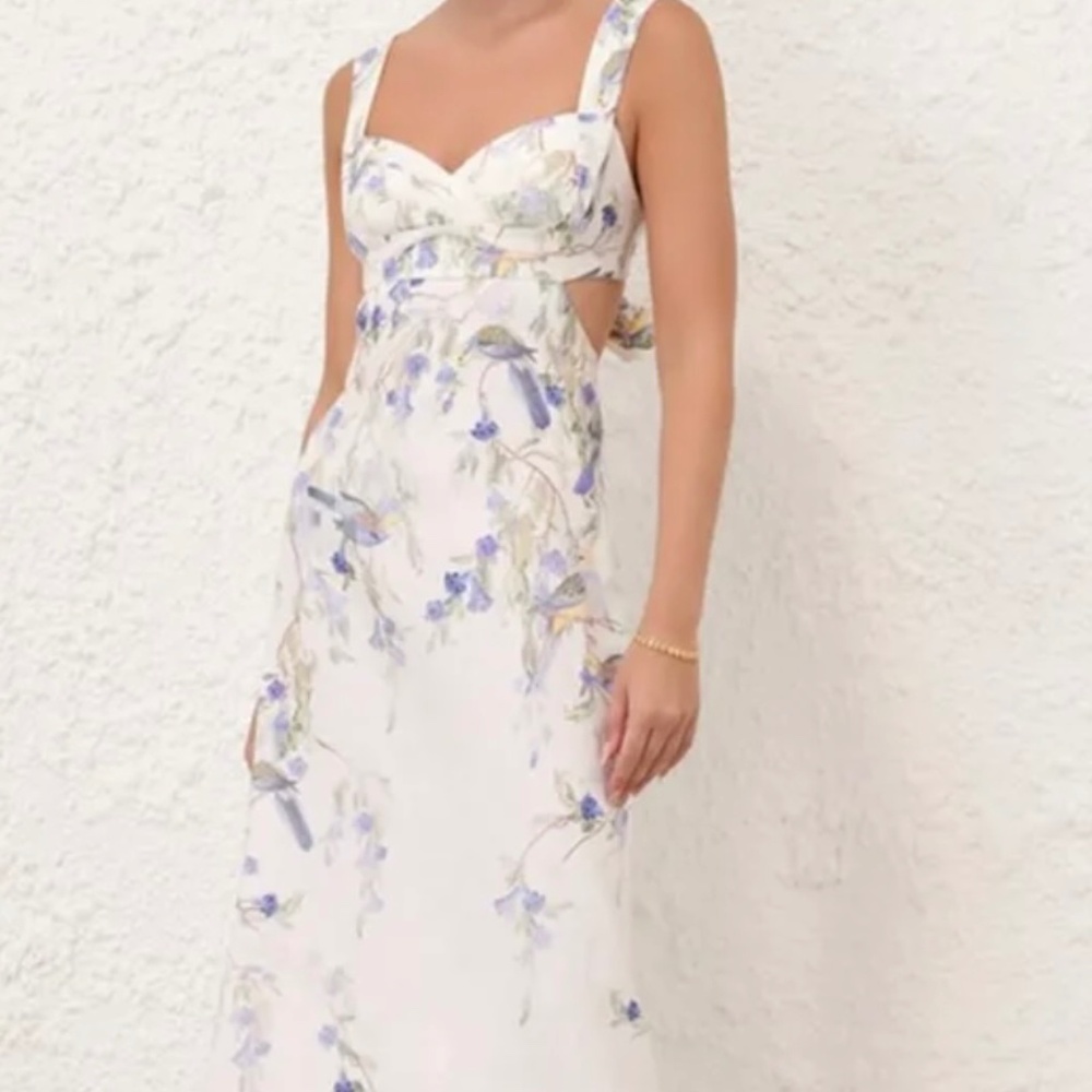 NWOT Zimmermann Natura Midi Dress Blue Birds Size 2